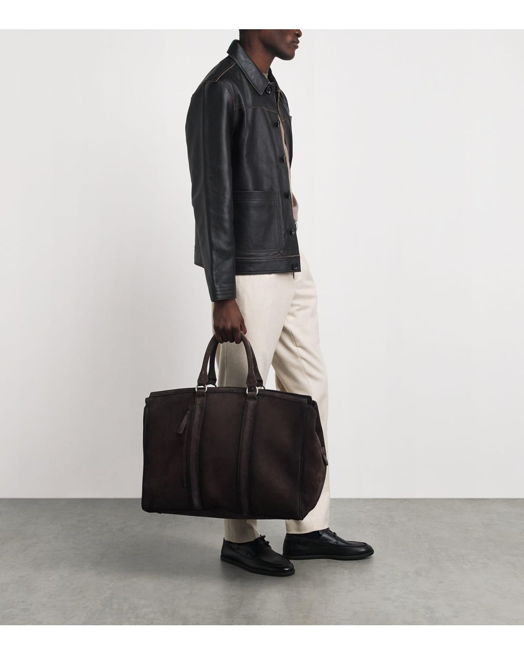 Officine Creative Black Suede Quentin Duffle Bag for men
