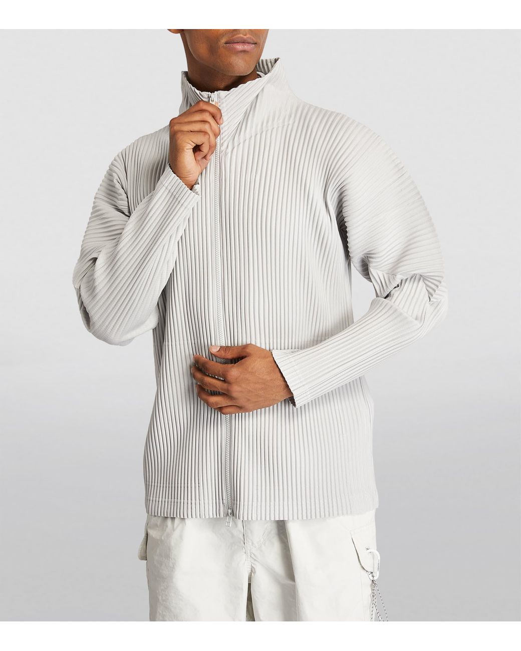 Homme Plissé Issey Miyake White Pleated Zip-Up Cardigan for men