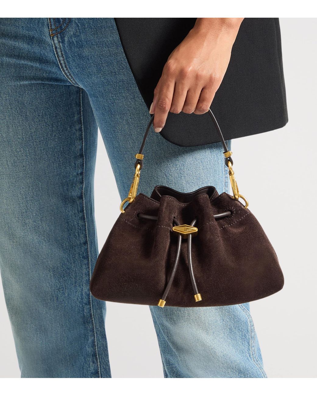 Jimmy Choo Brown Small Suede Cinch Shoulder Bag