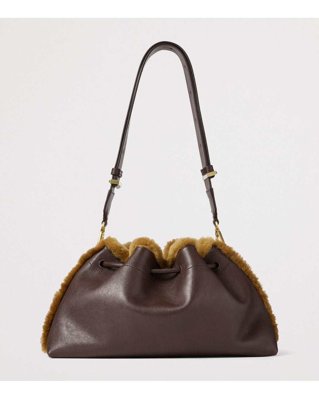 Jimmy Choo Brown Leather Shearling-Trim Bon Bon Shoulder Bag
