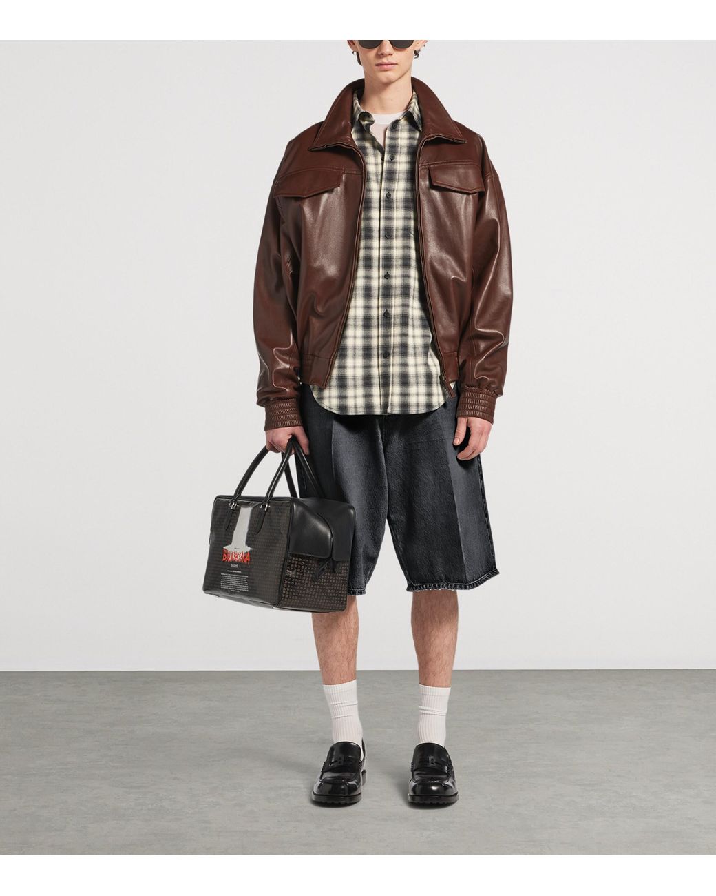Balenciaga White Cotton Plaid Shirt for men