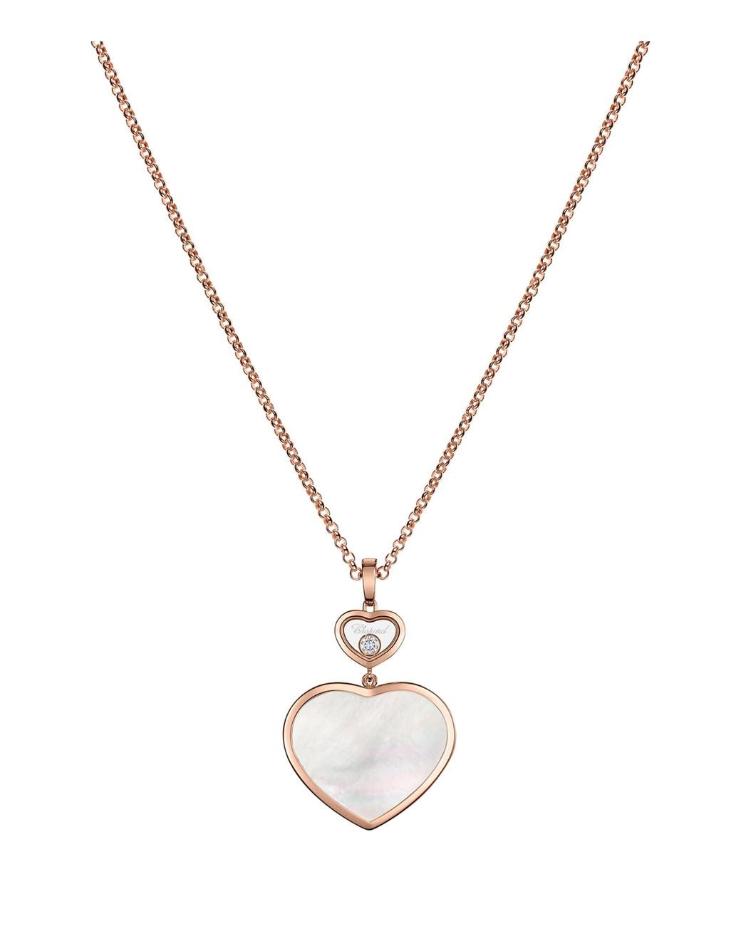 Chopard Metallic Diamond And Mother-Of-Pearl Happy Hearts Pendant Necklace