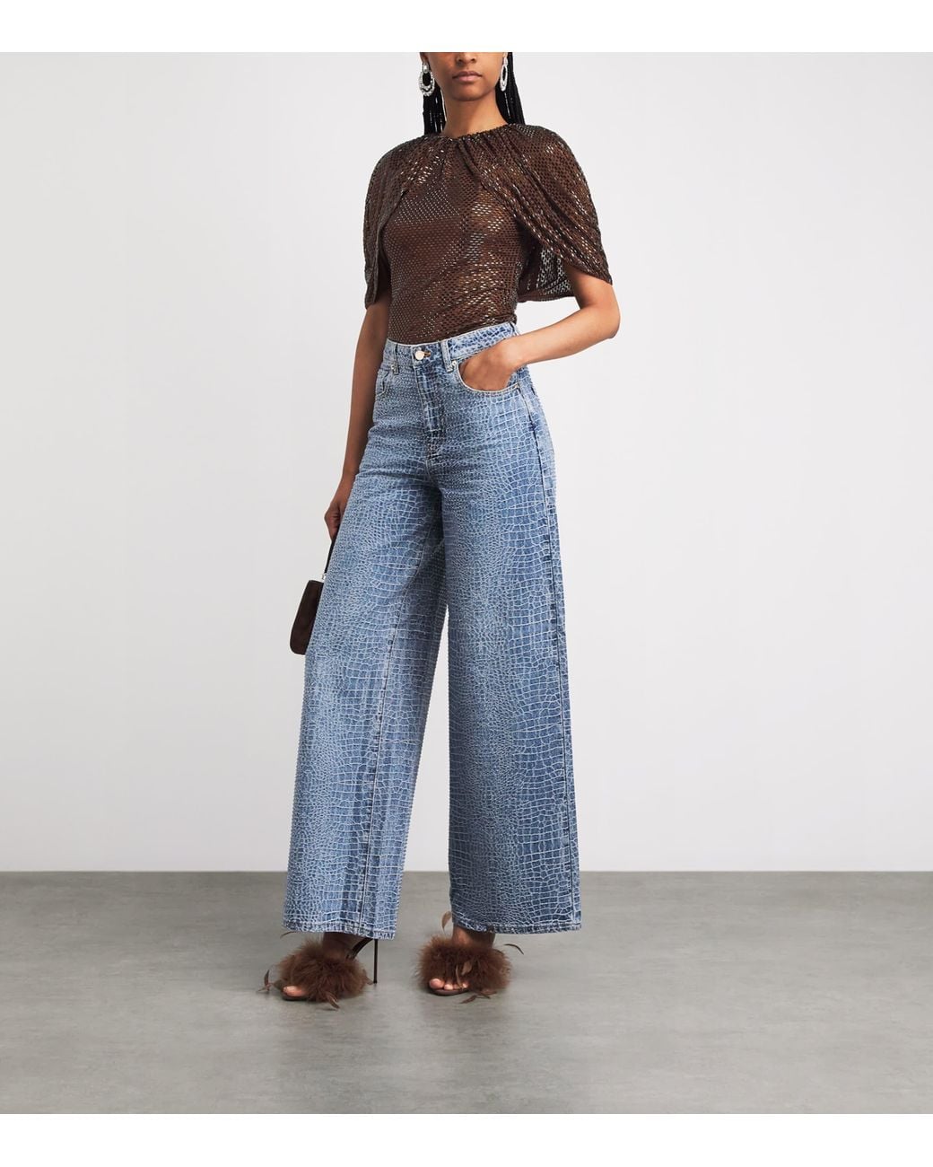 Self-Portrait Brown Embellished Cape-Sleeve Blouse