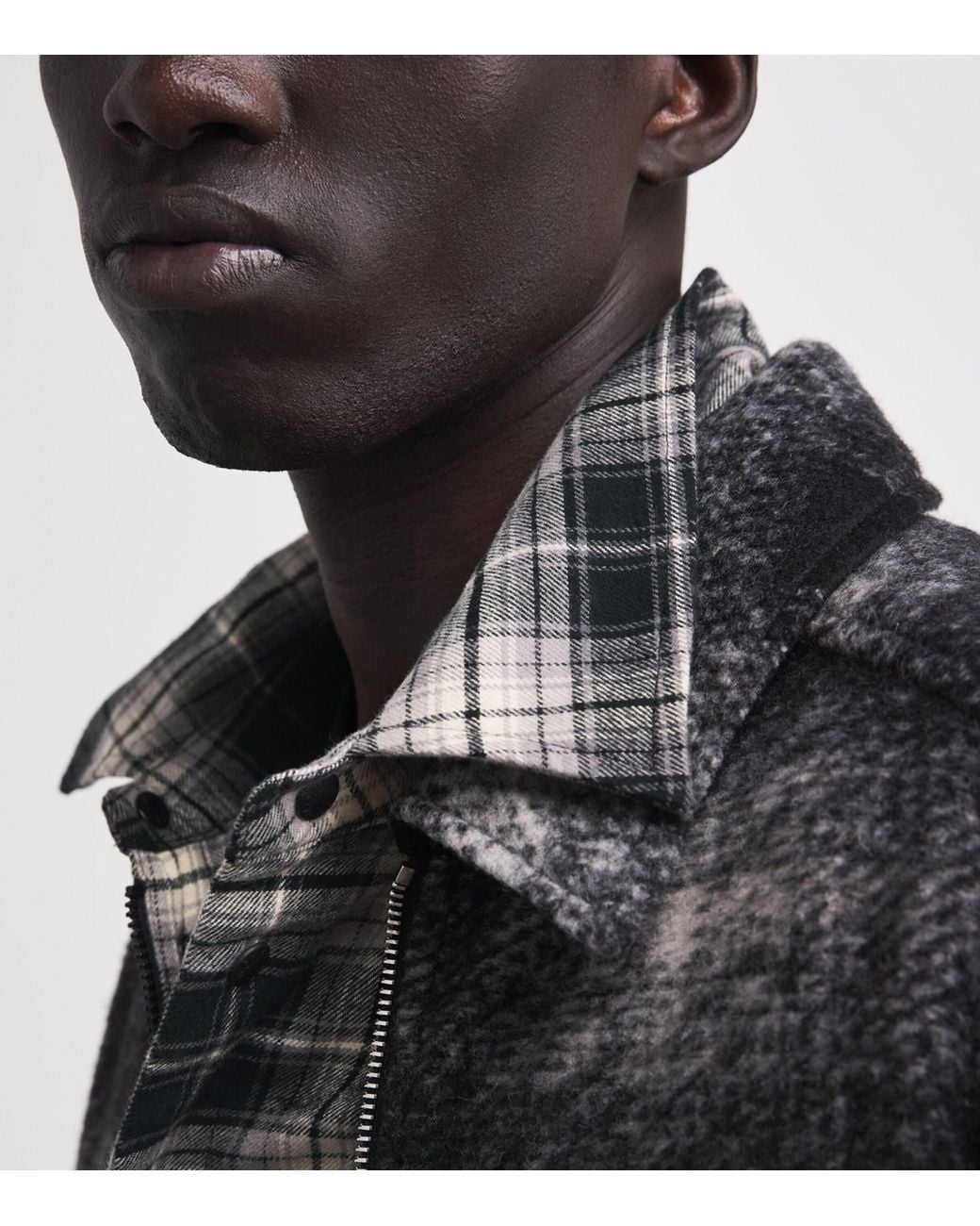 Moncler Gray Cotton Check Zip-Up Shirt for men