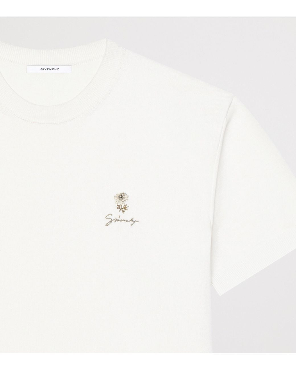 Givenchy White Cotton Embroidered T-Shirt for men