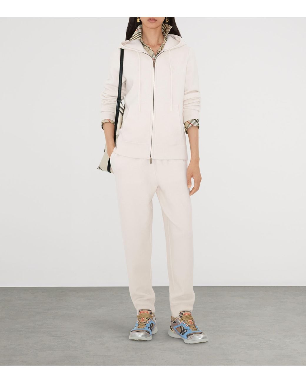 Burberry White Cashmere-Blend Zip-Up Hoodie