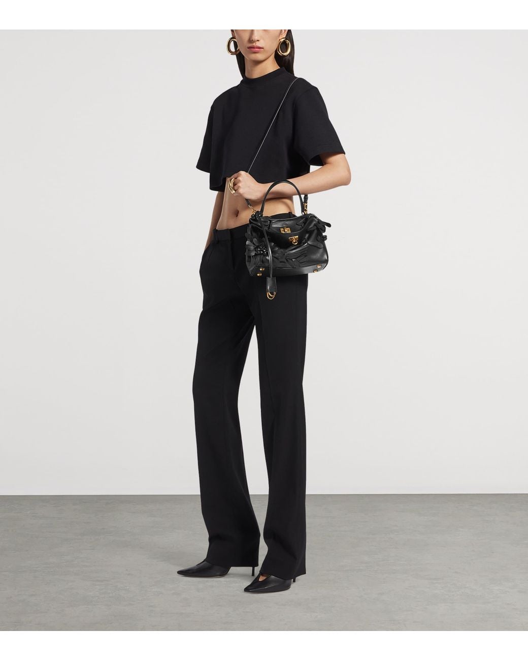 Balenciaga Black Mini Leather Floral Rodeo Top-Handle Bag