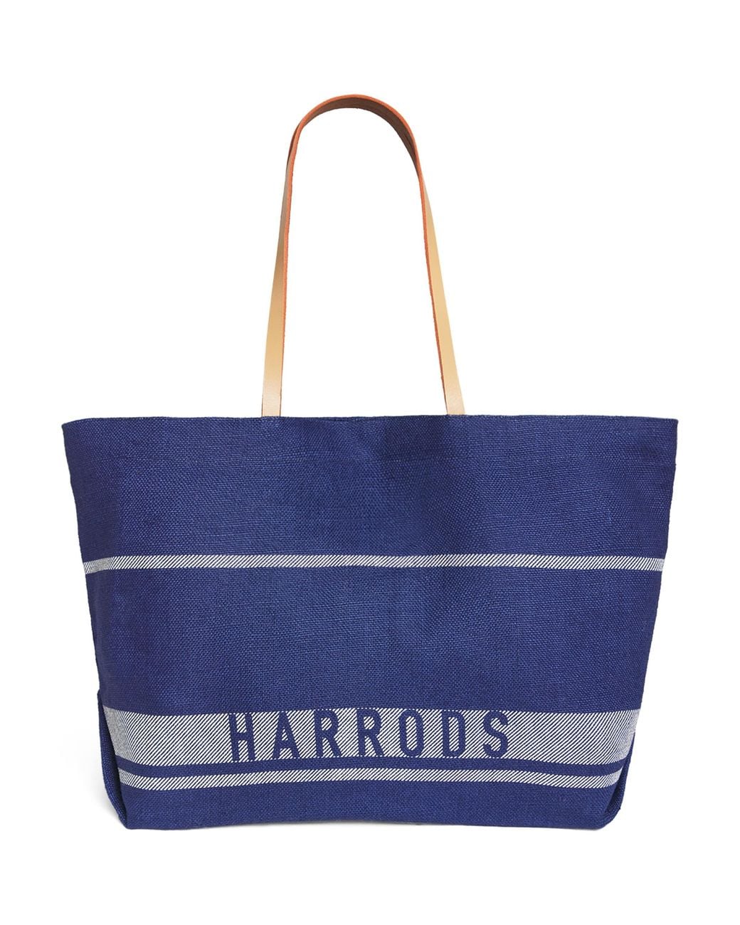 Harrods Blue Jute Stripe Shopper Bag
