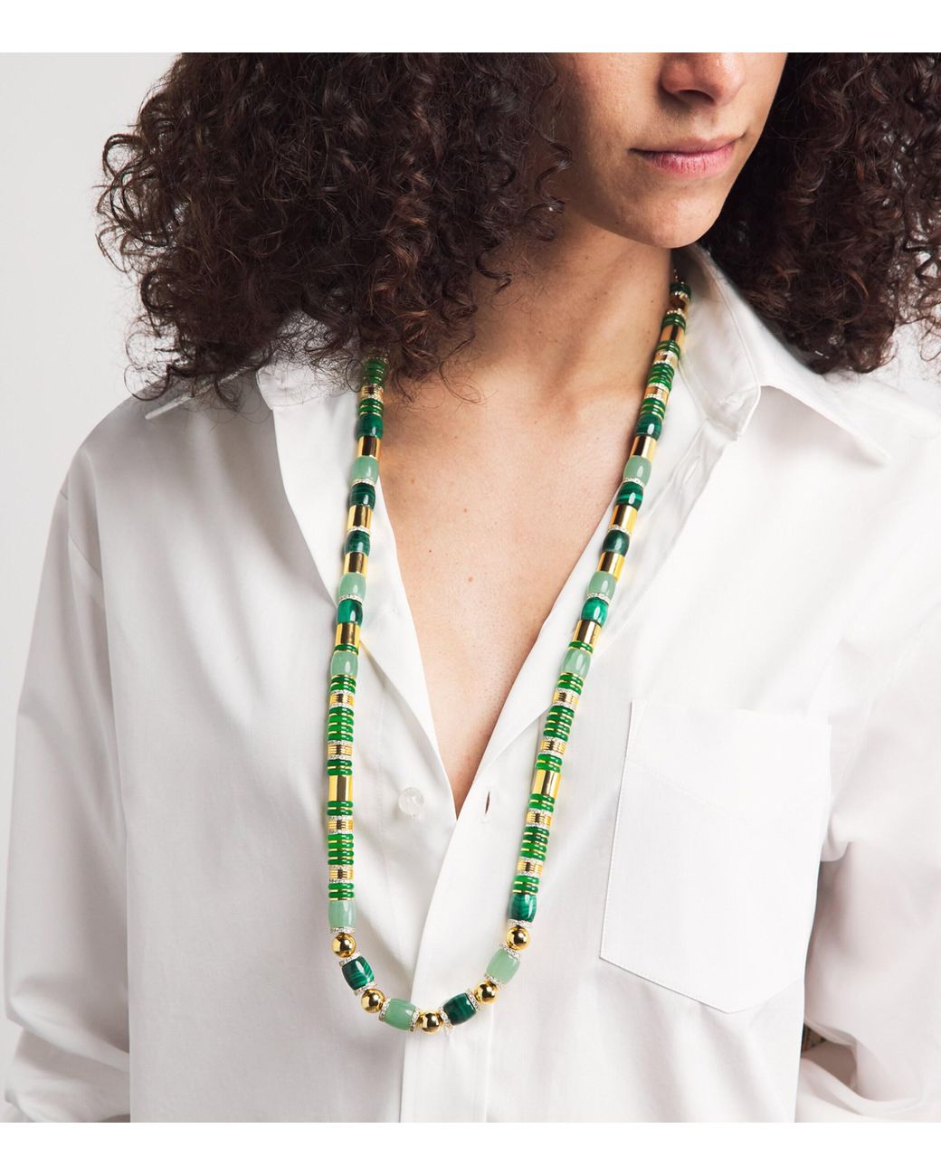 Eddie Borgo Green Plated Jade, Malachite And Pavé Crystal Patch Necklace