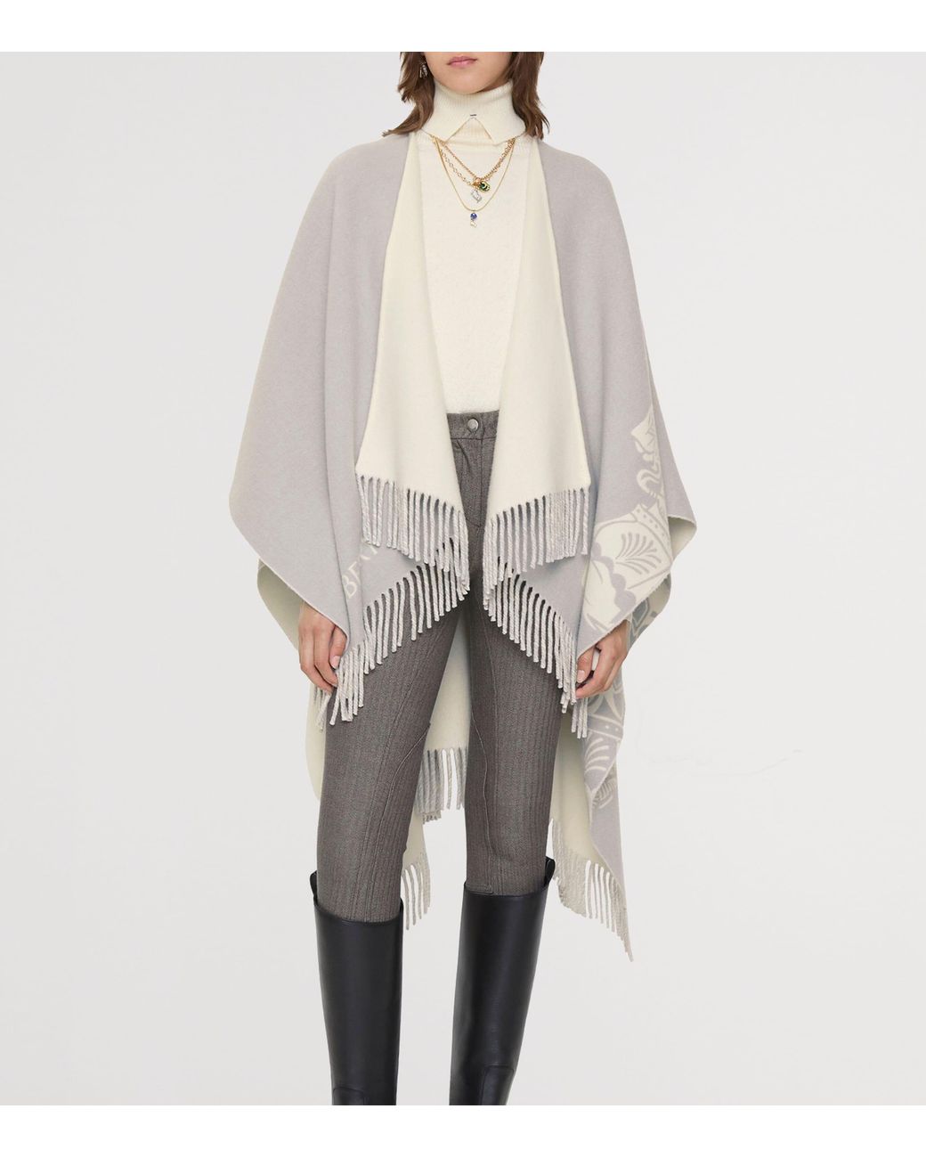 Burberry Gray Wool-Cashmere Ekd Cape