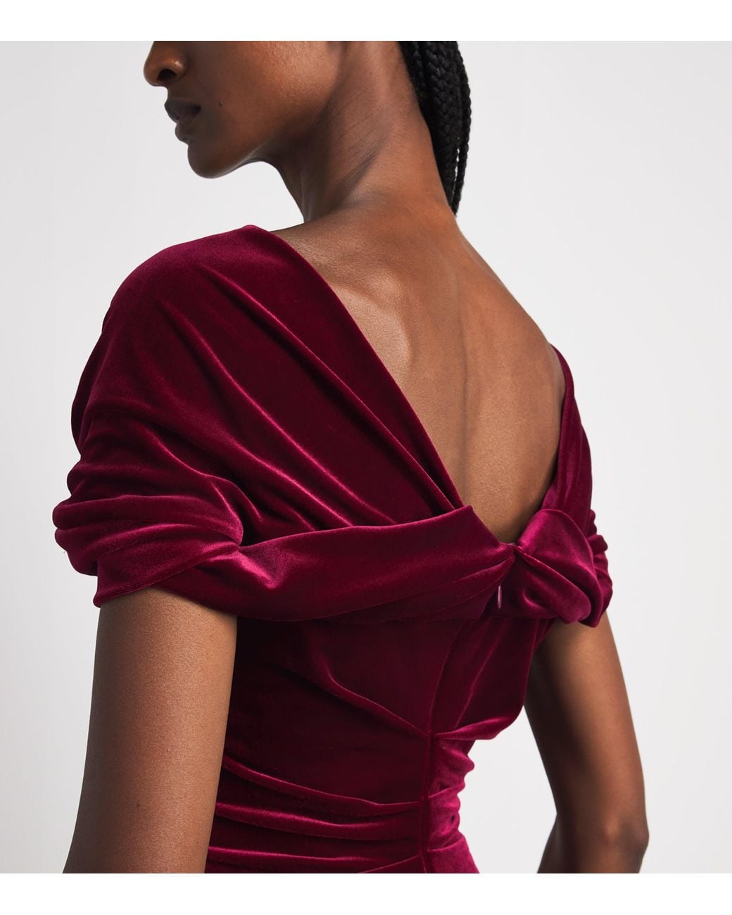 Talbot Runhof Red Stretch-Velvet Ruched Gown