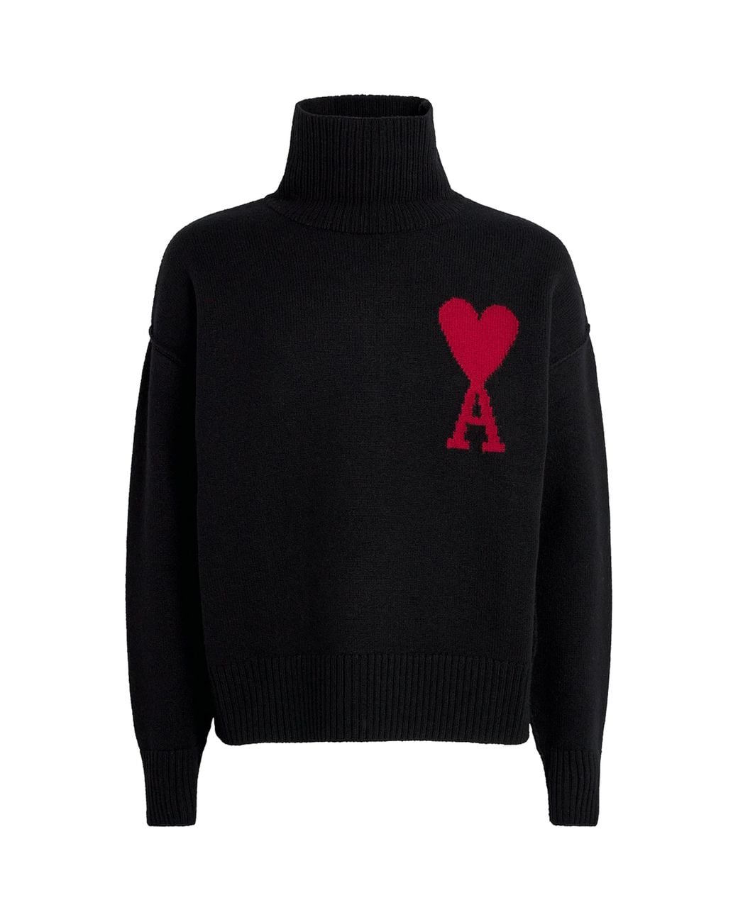AMI Black Virgin Wool Ami De Coeur Rollneck Sweater for men