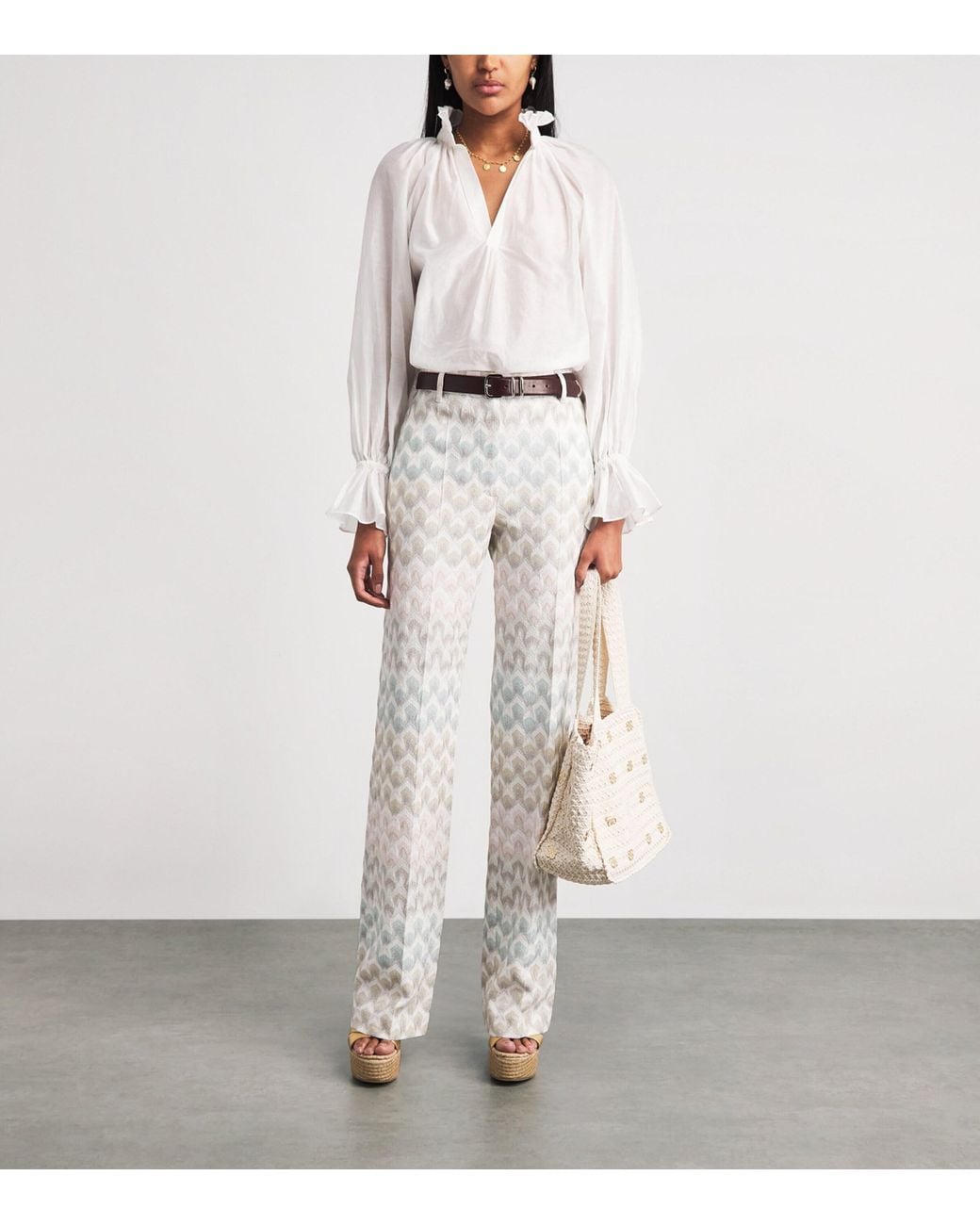 Missoni White Metallic Woven Tailored Trousers