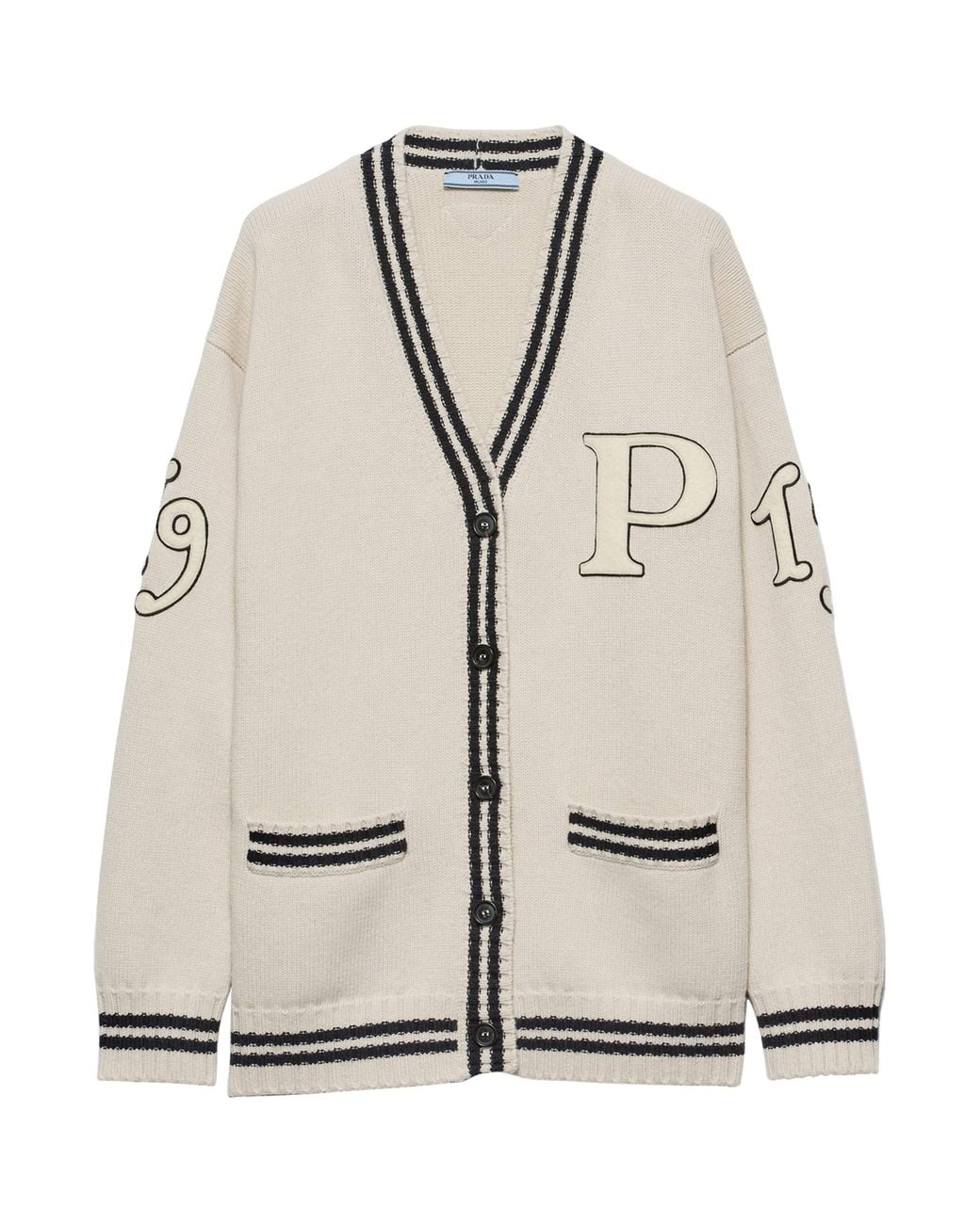 Prada White Wool-Cashmere Varsity Cardigan