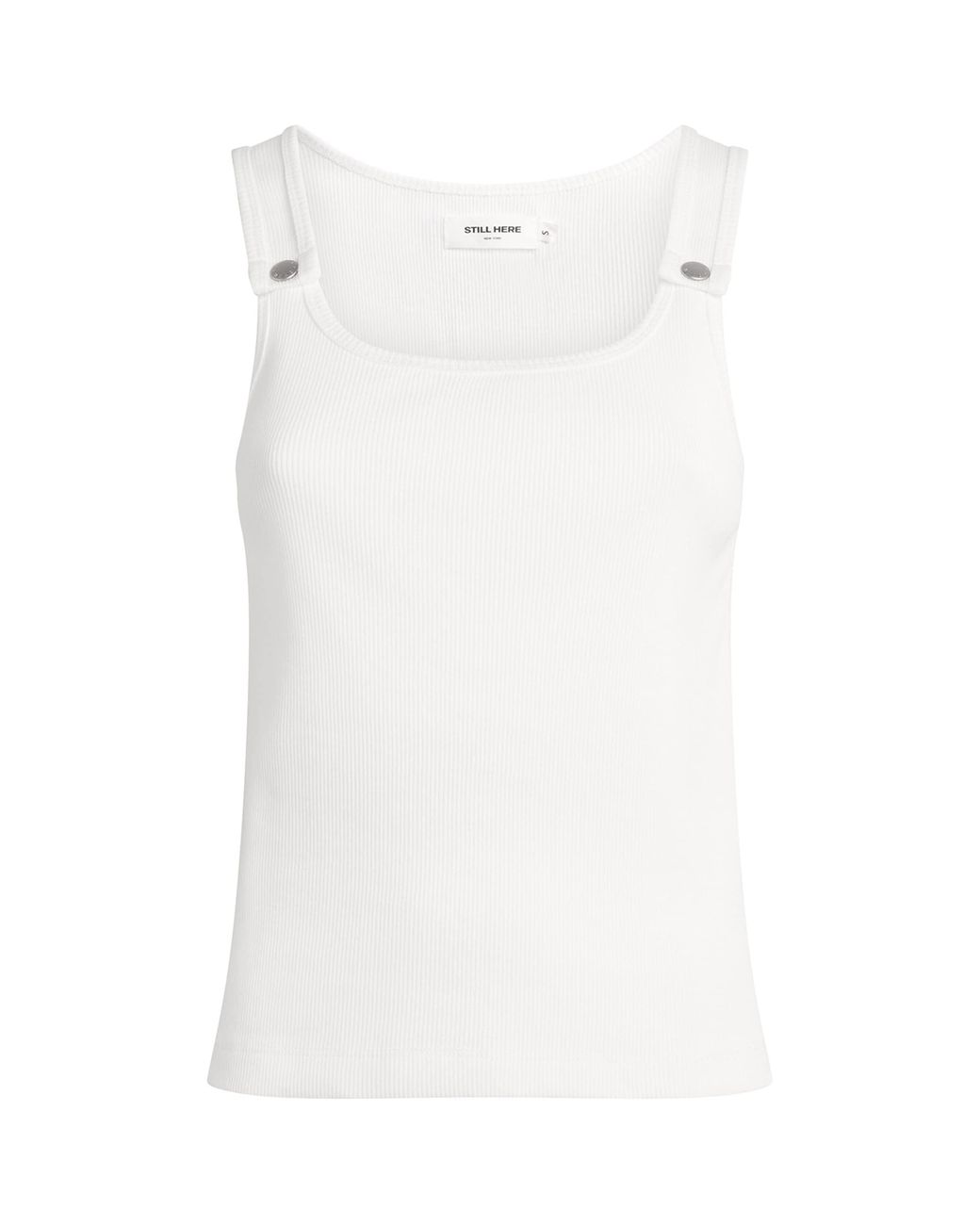 Still Here White Stretch-Cotton Snap Tank Top