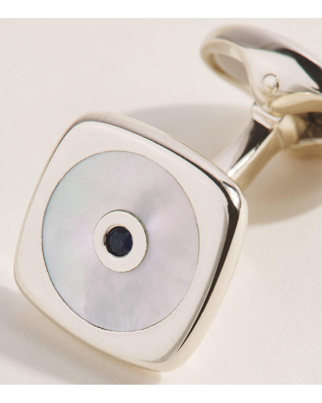 Deakin & Francis Natural Sterling, Mother Of Pearl And Sapphire Cushion Cufflinks for men
