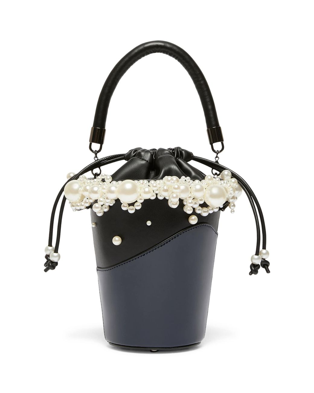 Marina Rinaldi Black Faux Pearl-Trim Bucket Bag