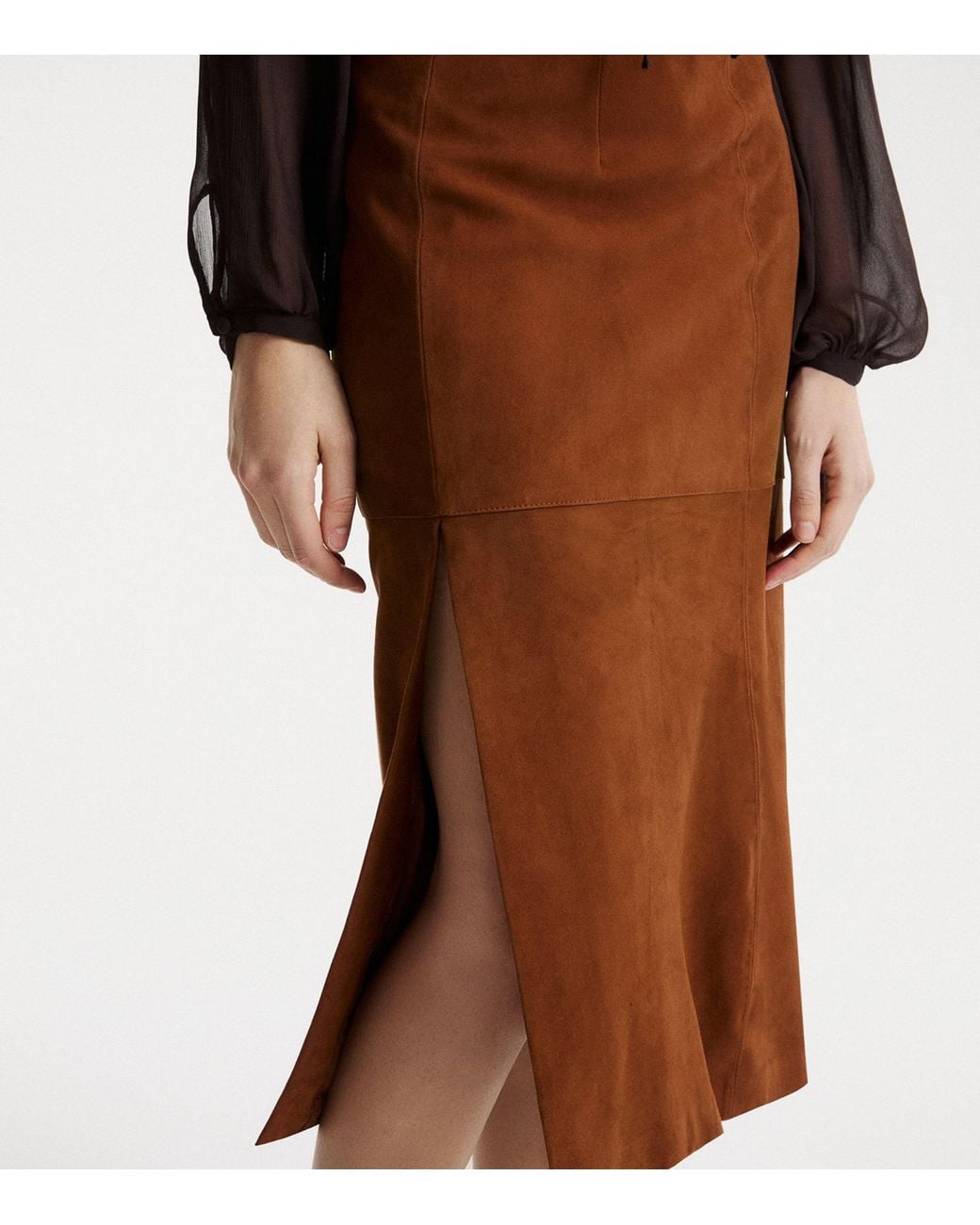 Marella Brown Suede Panelled Skirt