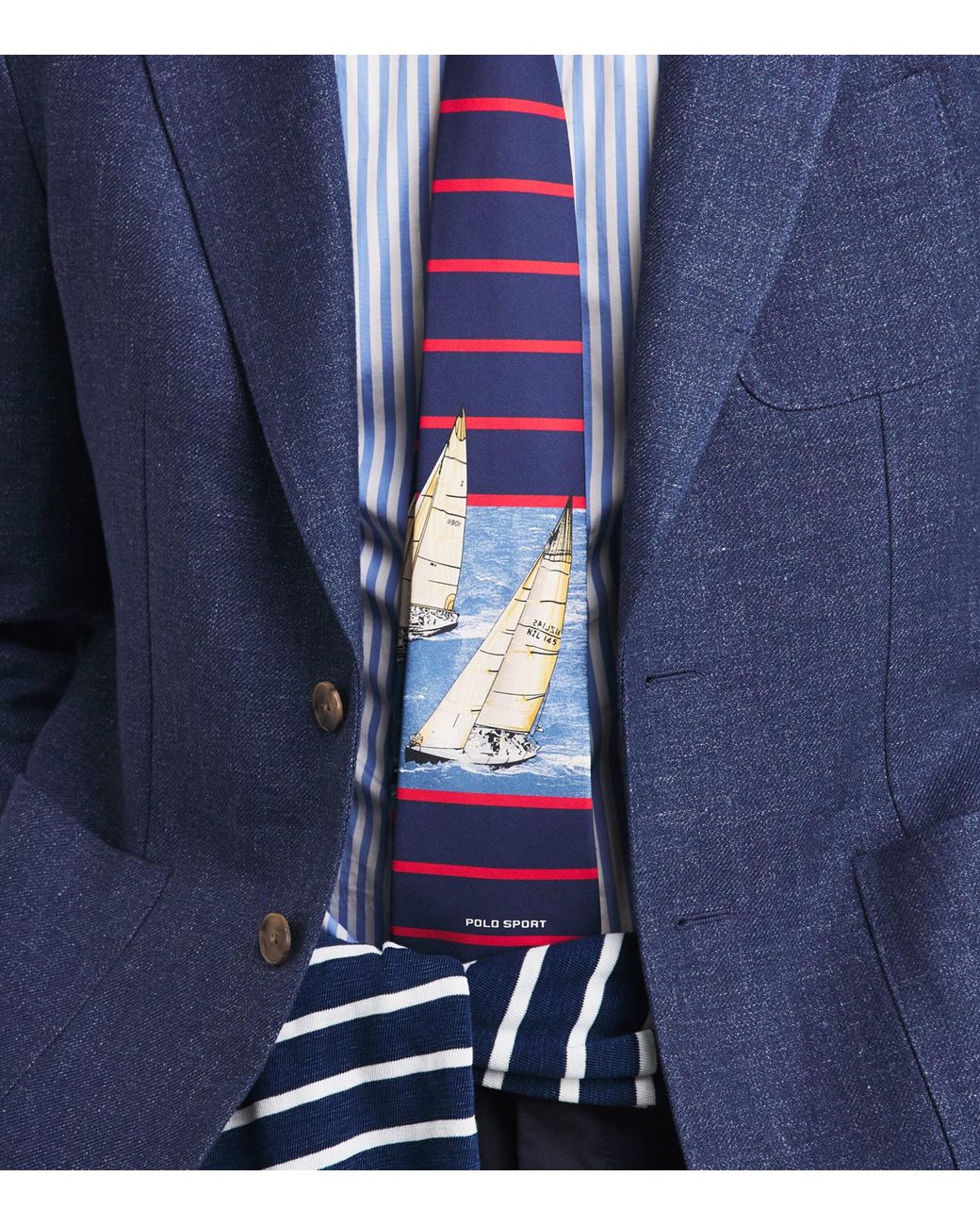 Polo Ralph Lauren Blue Silk Stripe Sailboat Tie for men