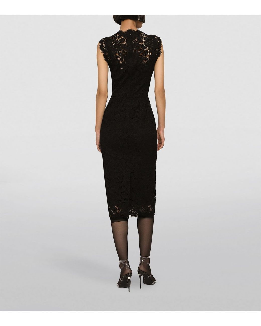 Dolce & Gabbana Black Stretch-Lace Midi Dress