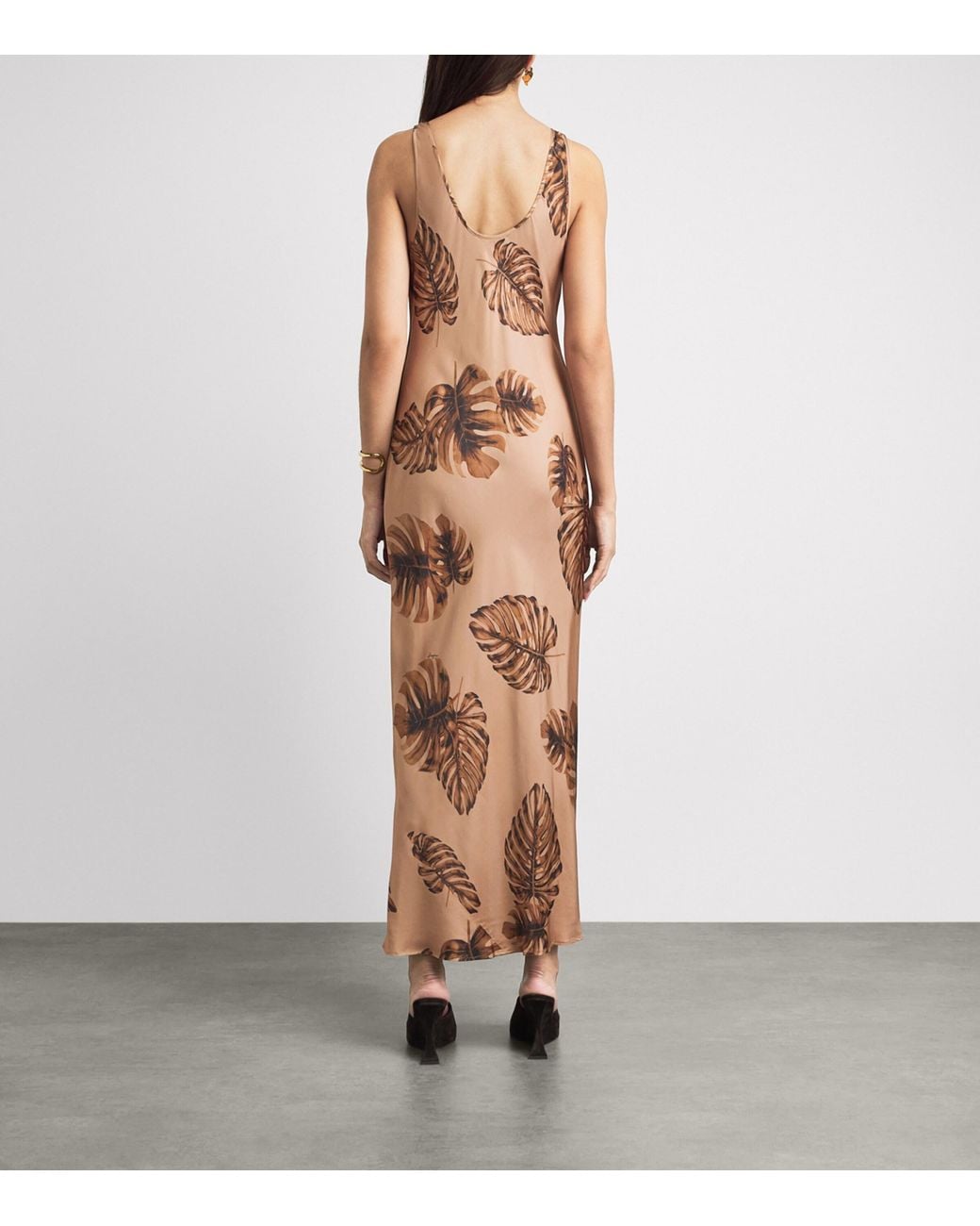 L'Agence Brown Satin Akiya Slip Maxi Dress
