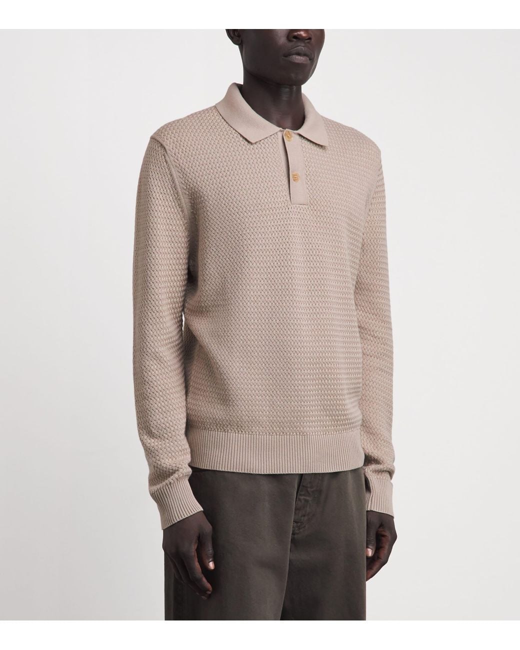 Sunspel Brown Cotton Basketweave Polo Sweater for men