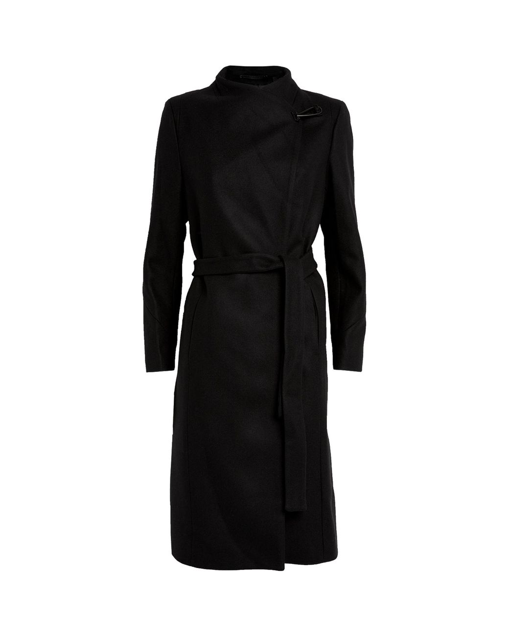 AllSaints Wool-blend Riley Wrap Coat in Black | Lyst
