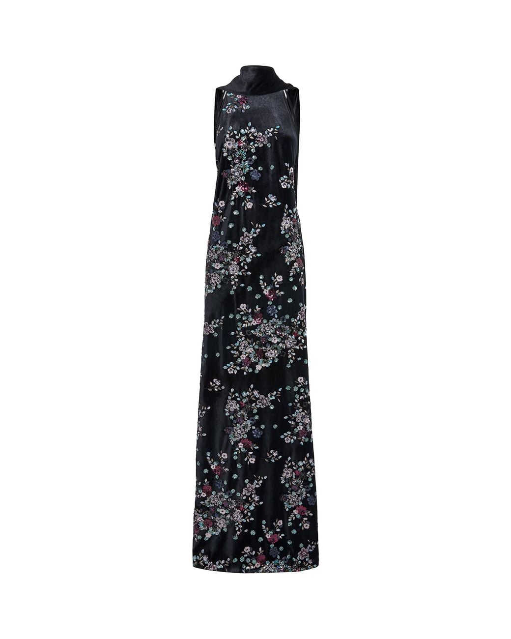 Talbot Runhof Black Velvet Floral Sequin Gown