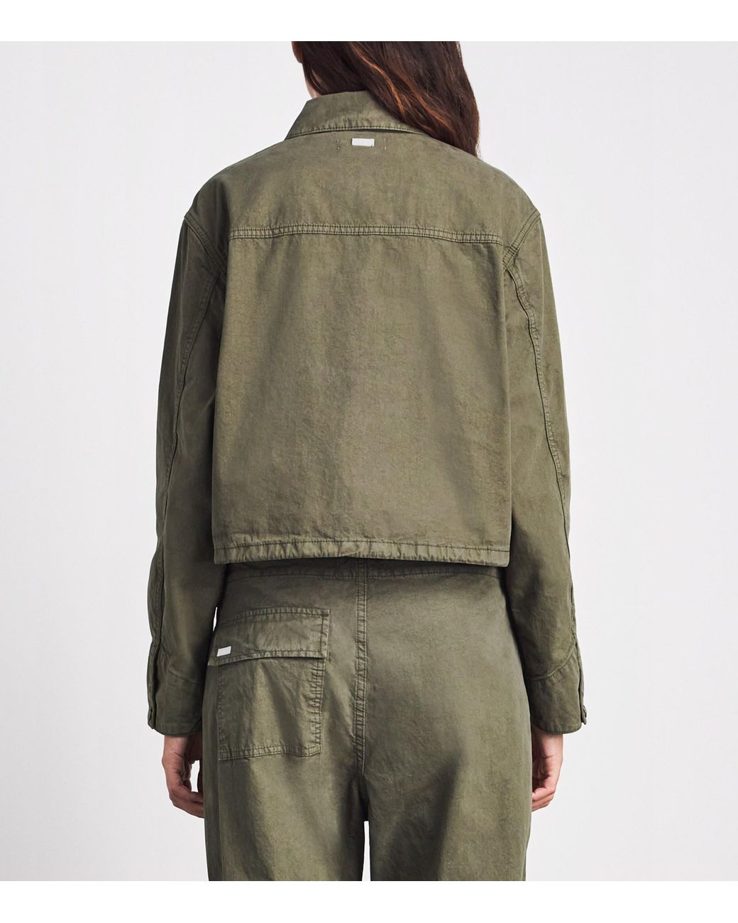 Re/done Green Cotton-Blend Cropped Jessie Military Jacket