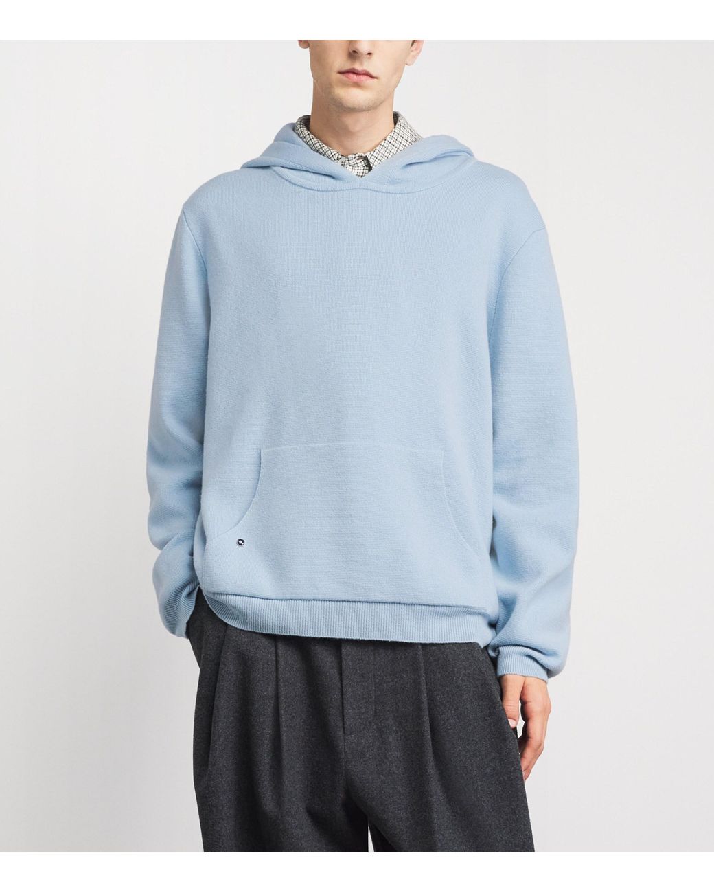 God's True Cashmere Blue Cashmere Hoodie for men