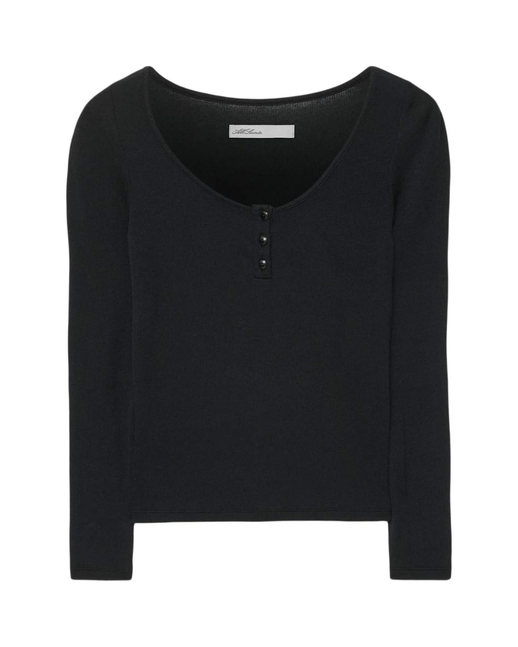 AllSaints Black Jules Henley Long-Sleeve T-Shirt