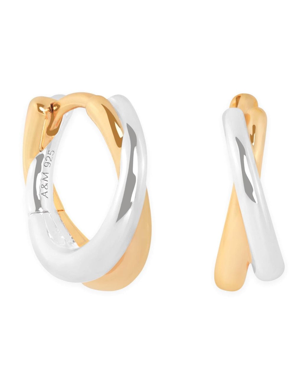 Astrid & Miyu Metallic Sterling Crossover Illusion Huggie Earrings