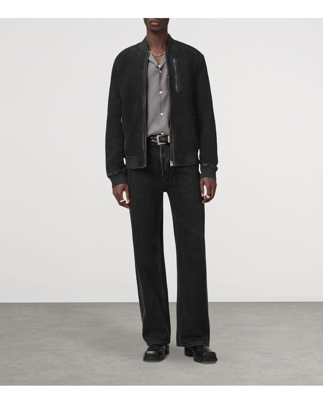 AllSaints Black Suede Kemble Bomber Jacket for men