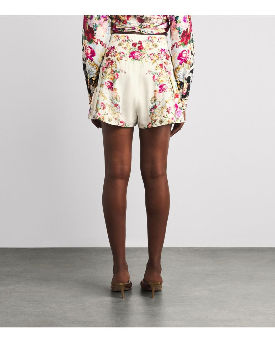 Camilla Red Linen-Silk Embellished Shorts