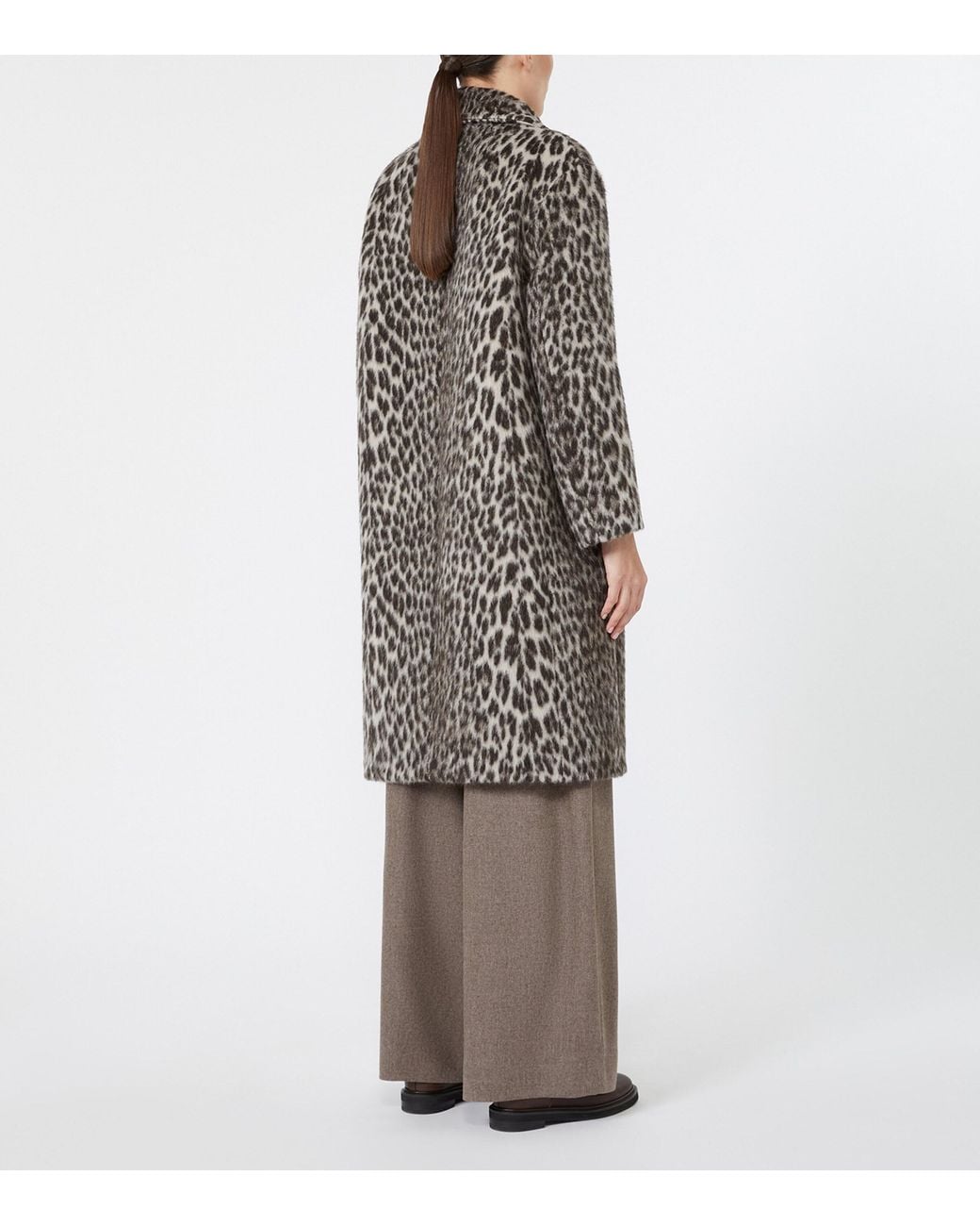 Max Mara Gray Wool-Alpaca Leopard Print Overcoat