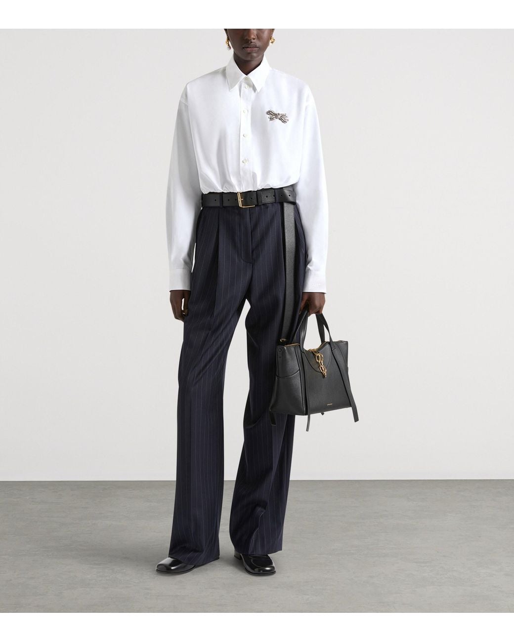 Givenchy Blue Wool Stripe Wide-Leg Trousers
