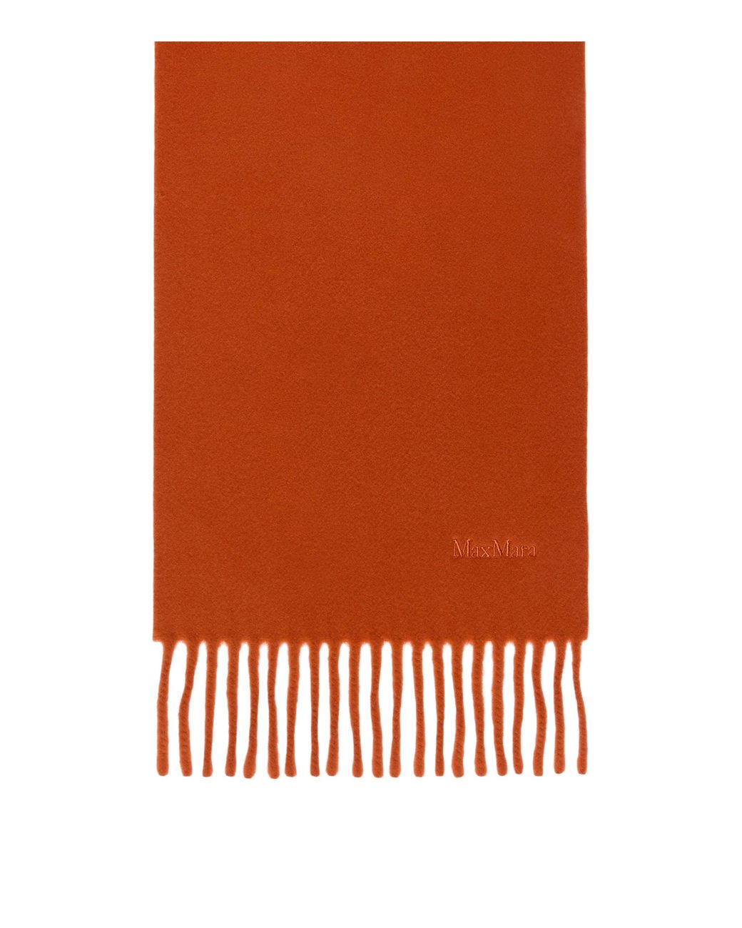 Max Mara Orange Wool Fringed Logo Scarf