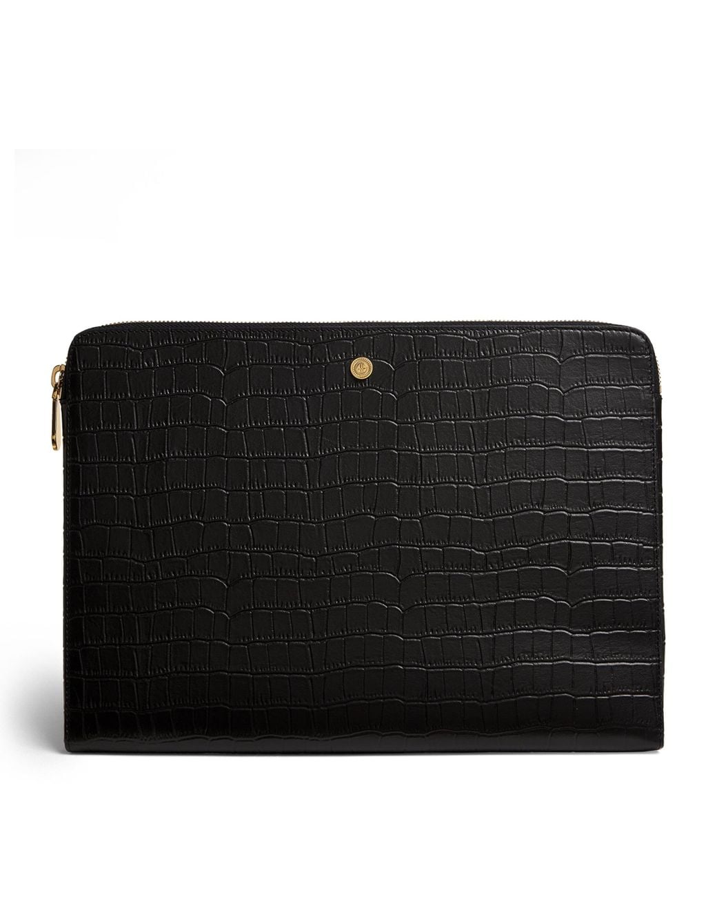 Harrods Black Large Croc-Embossed Leather Pouch