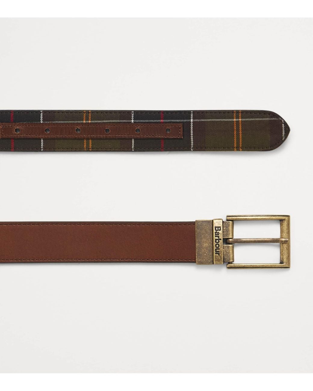 Barbour Brown Leather Tartan Reversible Belt for men