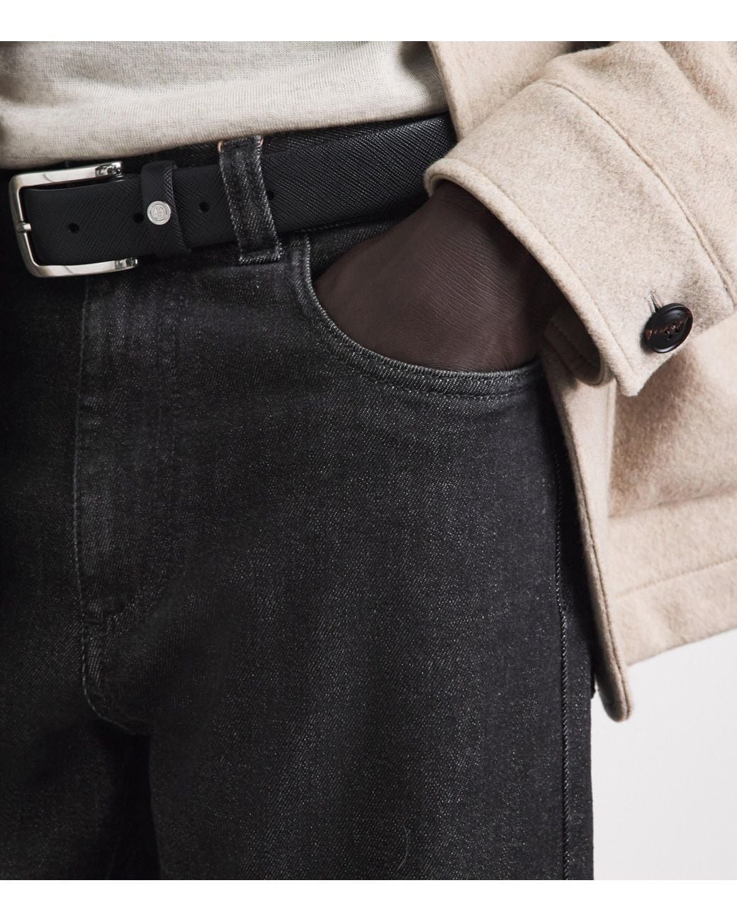 Canali Black Stretch-Cotton-Cashmere Straight Jeans for men