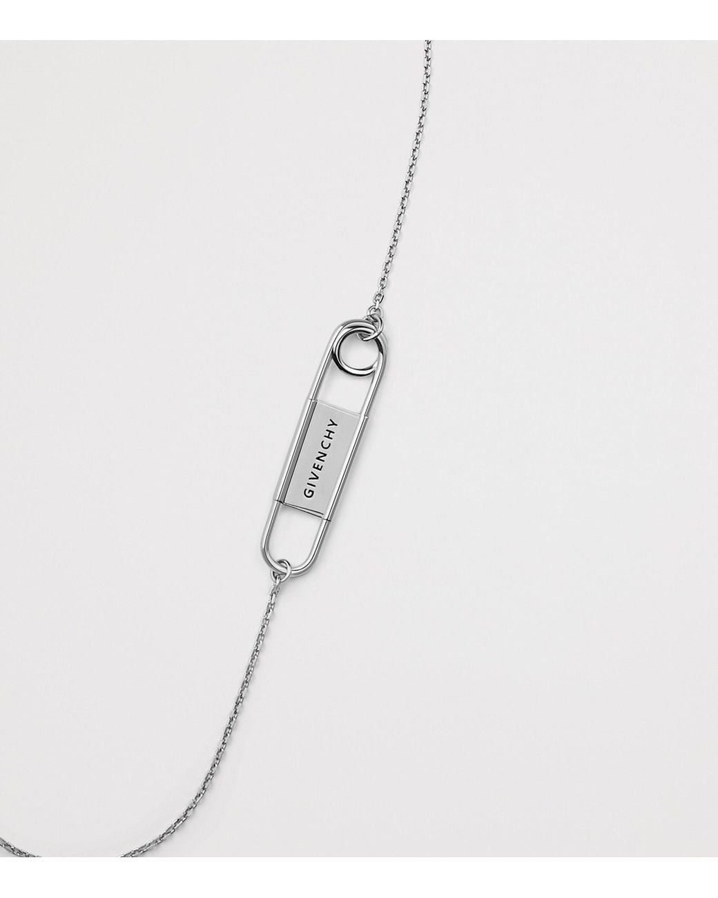 Givenchy White Brass Safety Pin Necklace for men