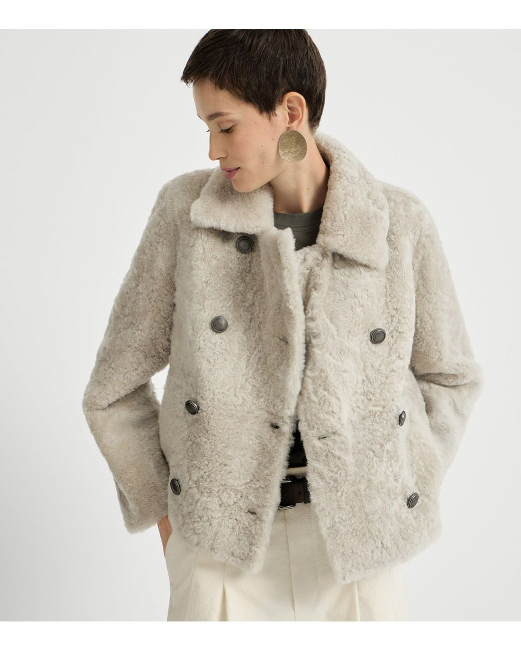 Brunello Cucinelli Natural Shearling Double-Breasted Jacket
