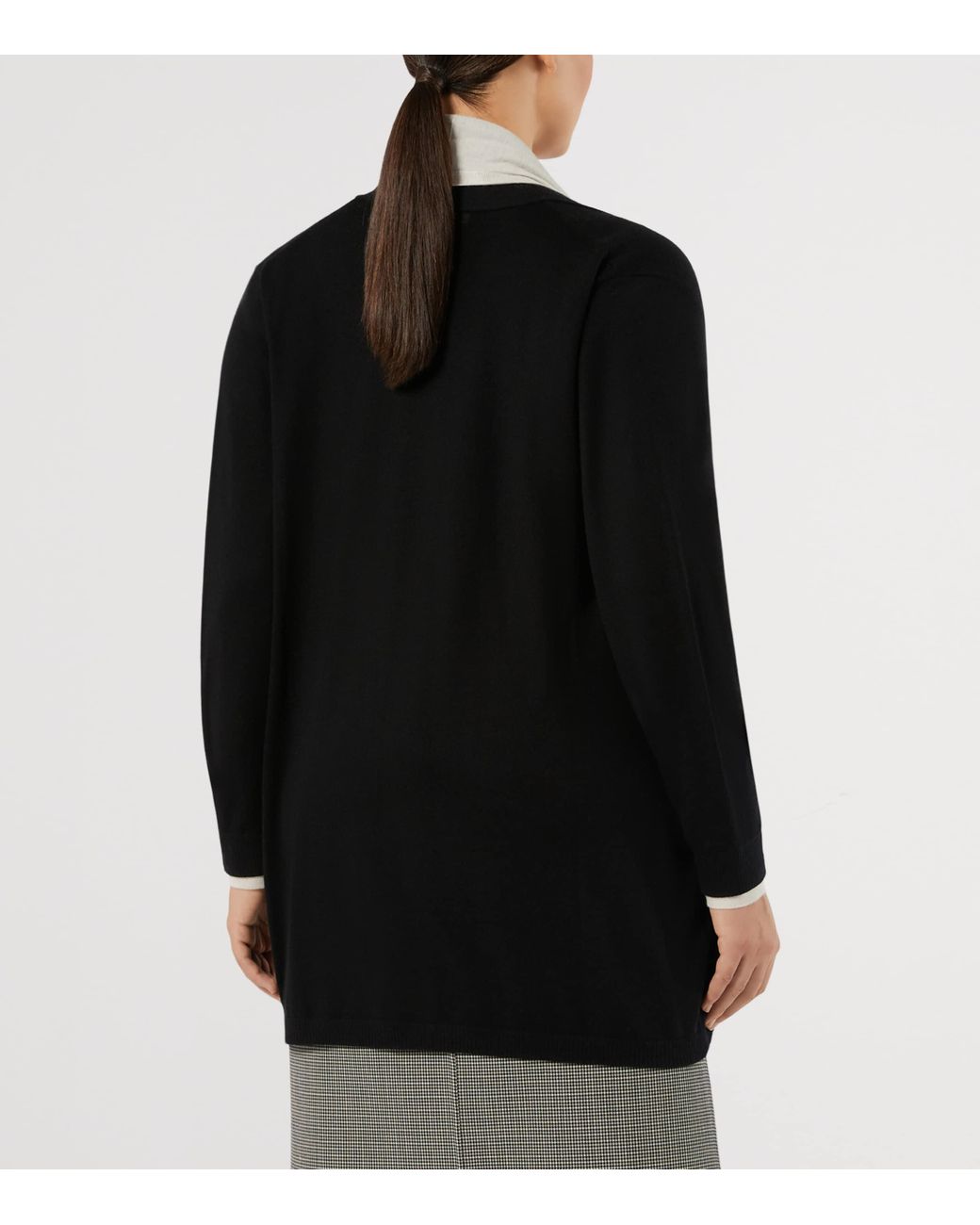 Marina Rinaldi Black Wool-Silk Waterfall Cardigan
