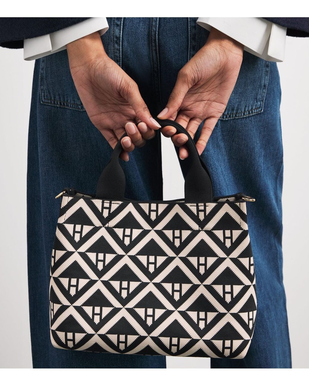 Harrods Black Small Geometric Tote Bag