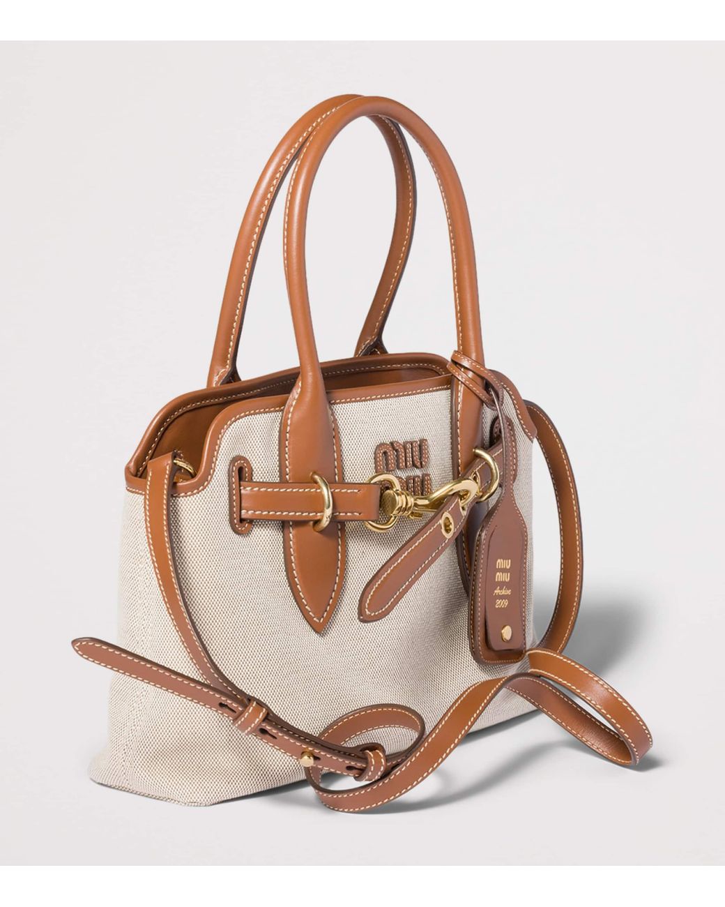 Miu Miu Brown Canvas And Leather Aventure Top-Handle Bag