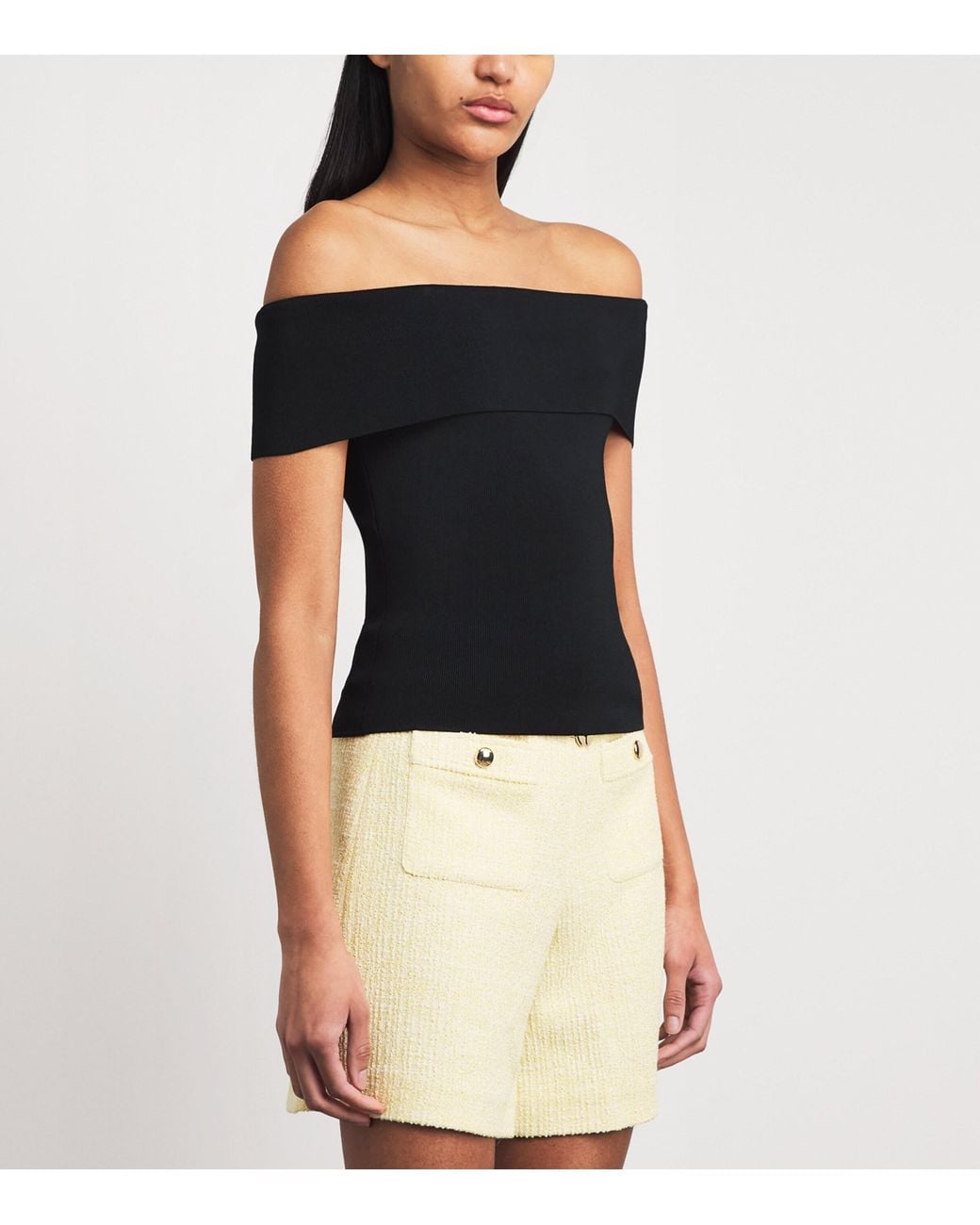 Maje Black Rib-Knit Off-The-Shoulder Top