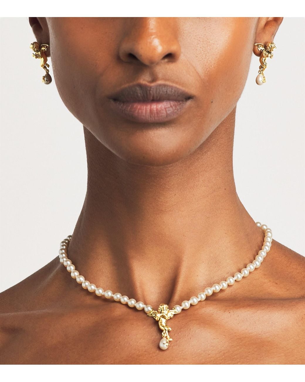 Vivienne Westwood Natural Faux Pearl Putti Drop Earrings