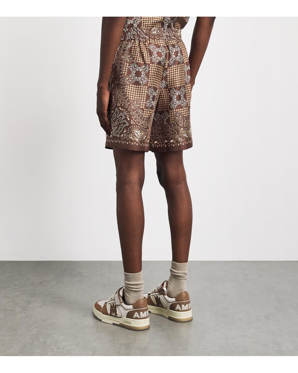 Amiri Brown Silk Ma Check Shorts for men