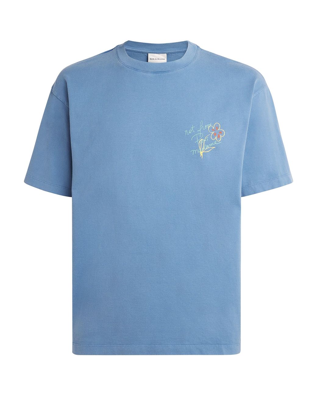 Drole de Monsieur Blue Cotton Esquisse Slogan T-Shirt for men