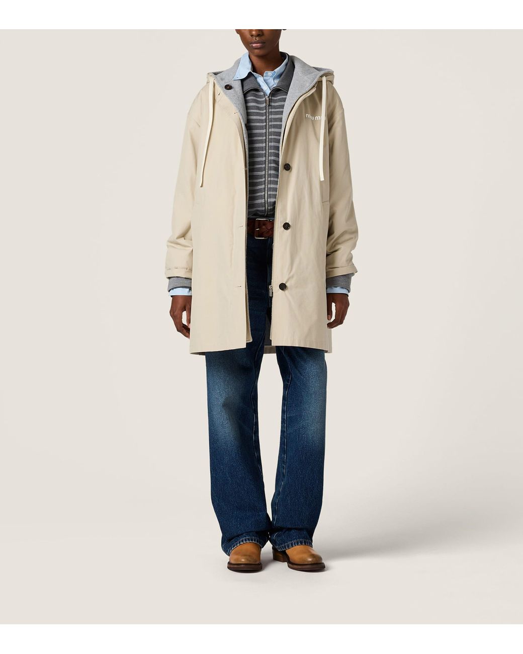 Miu Miu Natural Panama Cotton Hooded Jacket
